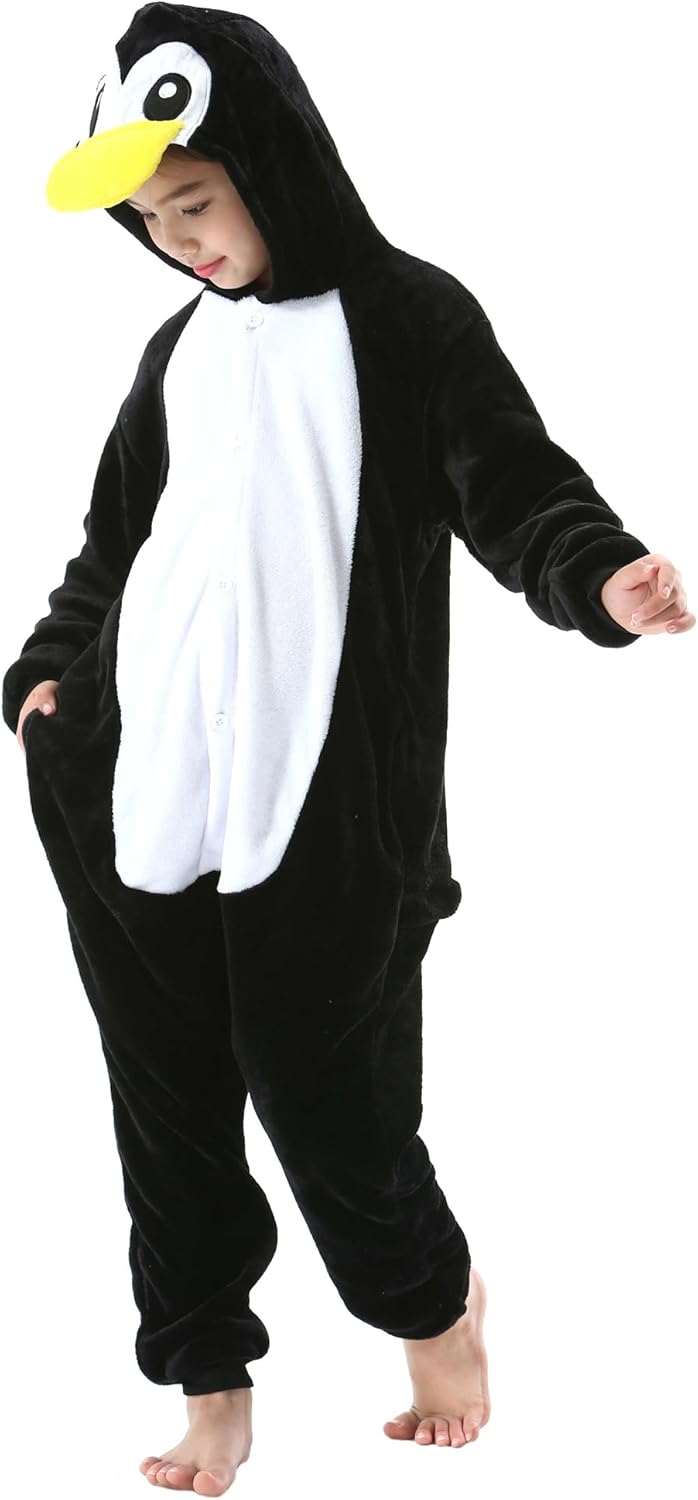 DELEY Onesie Kids Halloween Christmas Costume Cosplay Sleepwear One Piece Animal Pajamas for 4-13 Girls Boys Penguin - Image 2