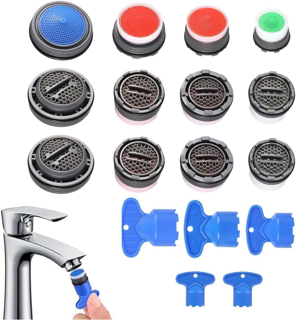 HASTHIP ® Cache Aerator 12-Piece Faucet Cache Aerator Kit with 4 Sizes & 5 Multi-Size Keys Durable ABS Faucet Filter for Water Efficiency Easy Install for Kitchen & Bathroom Faucets, Compact