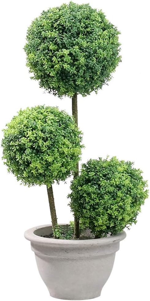 Artificial Boxwood Topiary Tree in Modern Gray Pulp Planter Artificial Plants Potted Artificial Ball Shaped Tree Fake Fresh Green Grass Flower (Color : A)