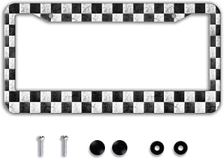Checkerboard License Plate Frame - Aluminum Metal Novelty Car Tag Frame Black White Check Race Flag License Plate Holder Size 12.3" x 6.3" for Decorative US Canada Vehicle Standard for Women Men