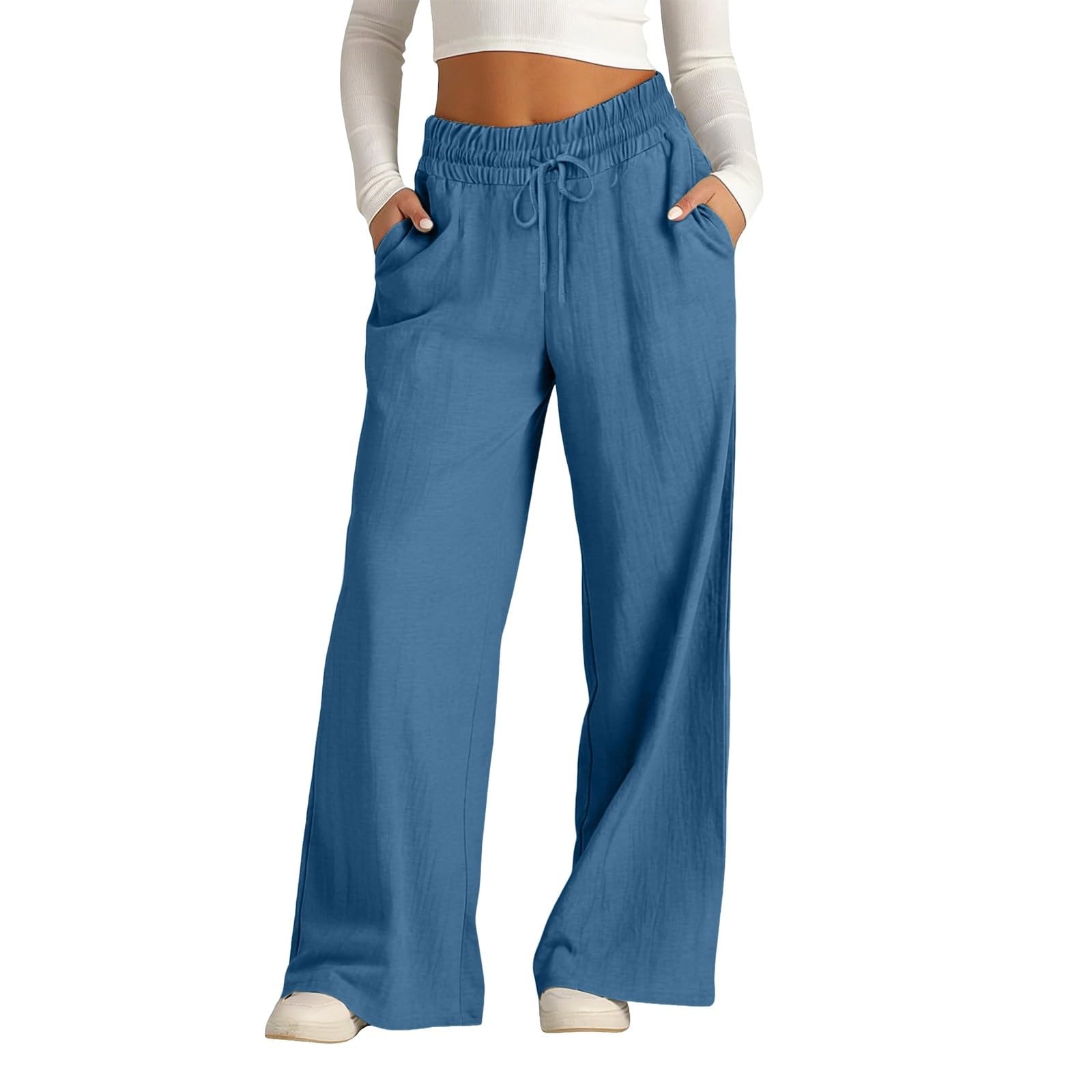 Pantaloni Donna Estivi in Lino Puro Larghi a Zampa Eleganti Casual con Vita Elastica Pantaloni Palazzo Leggeri Baggy e Comodi Ideali per Mare Ufficio e Tempo Libero Moda Casual Primavera Estate
