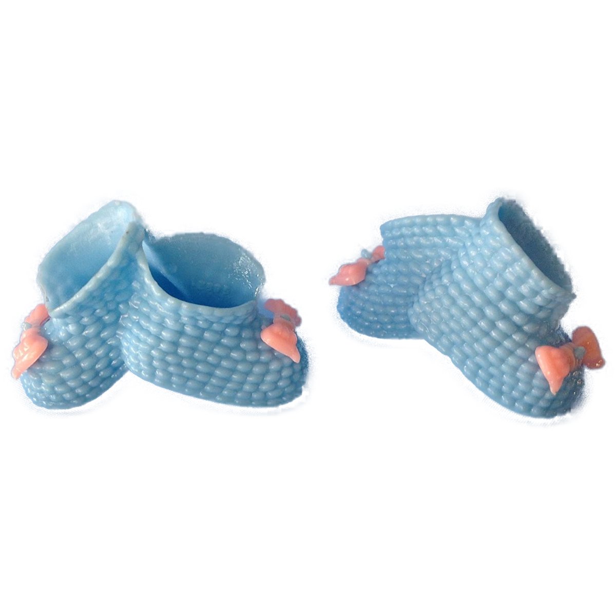 12 Baby Shower Favors Plastic Blue Booties Attached with a Pink Bow Decoration