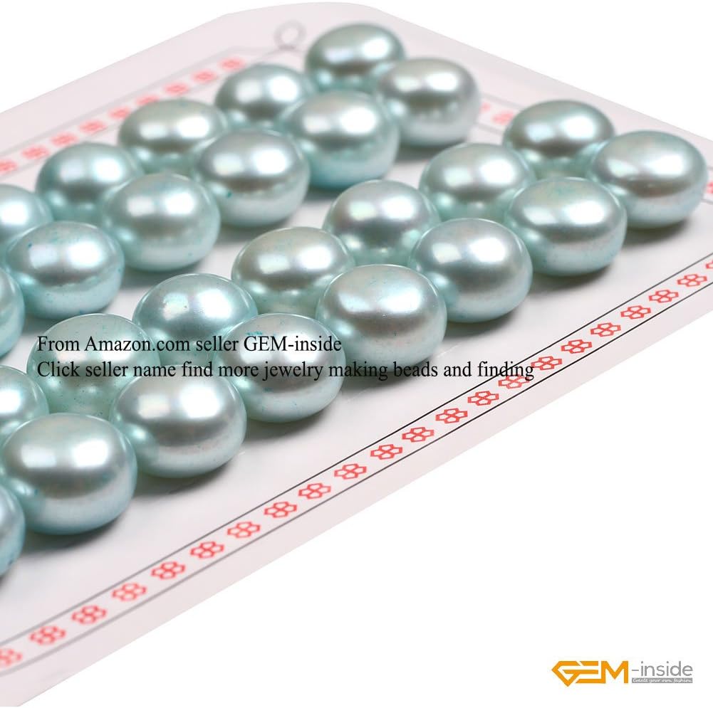 GEM-Inside 11mm Size 16 Pairs Light Blue Half Drilled Freshwater Pearls Loose Beads Handmade Beads for Jewelry Stud Earring Making Jewelry Beading Supplies for Women