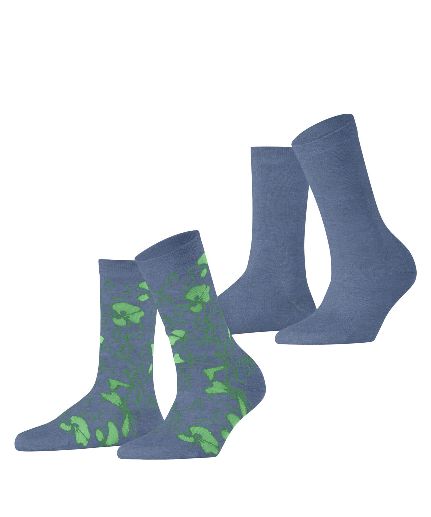 ESPRIT Women's Flower Sketch Multipack W So Cotton Patterned Socks 2 Pairs, Blue Jeans 6458, 2.5-5