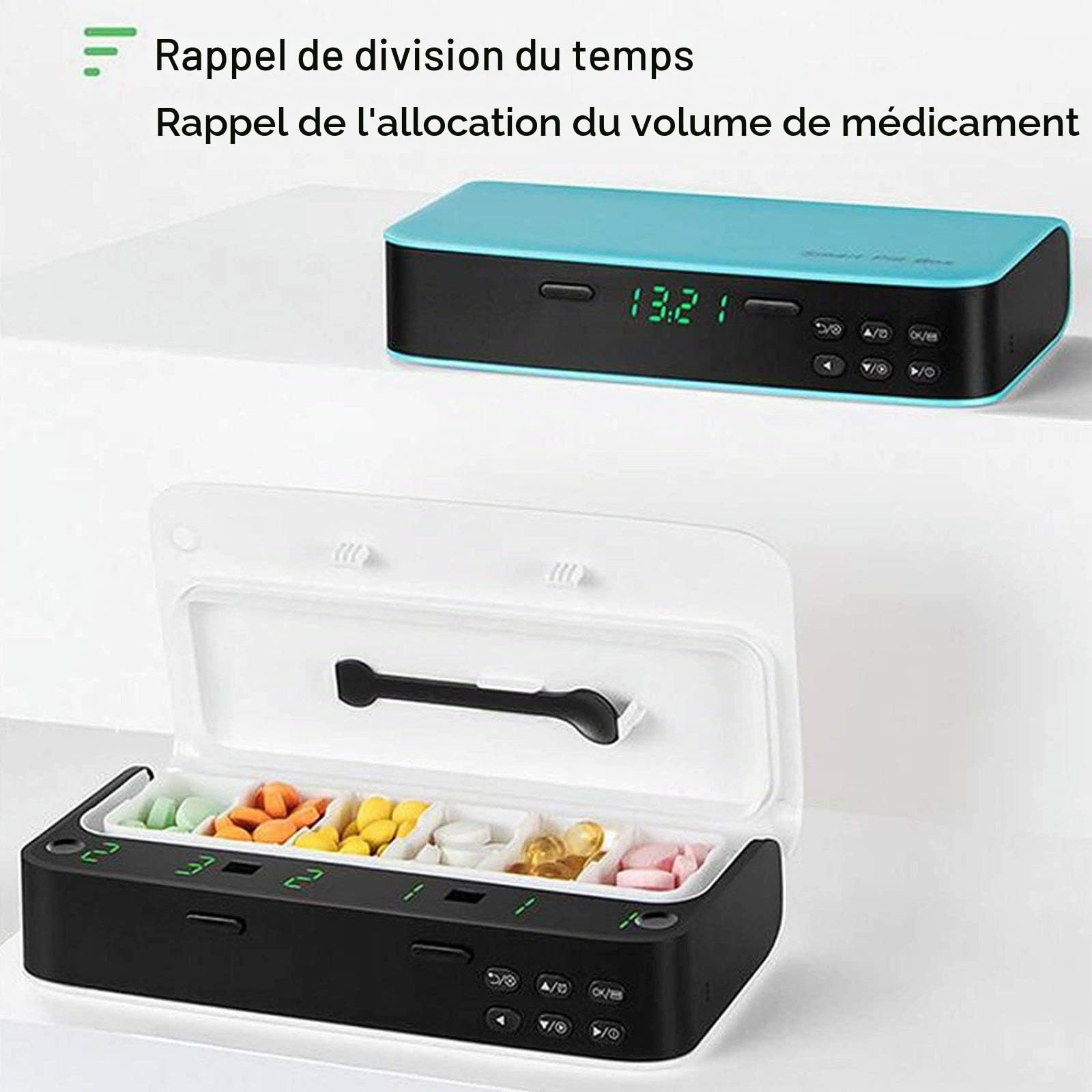 RDJSHOP Intelligent Électronique Boîte À Pilules Très Grande Capacité Distributeur Automatique de Pilules Rappel avec Alarme,pour Les Personnes Âgées et La Maladie D'alzheimer,Blue