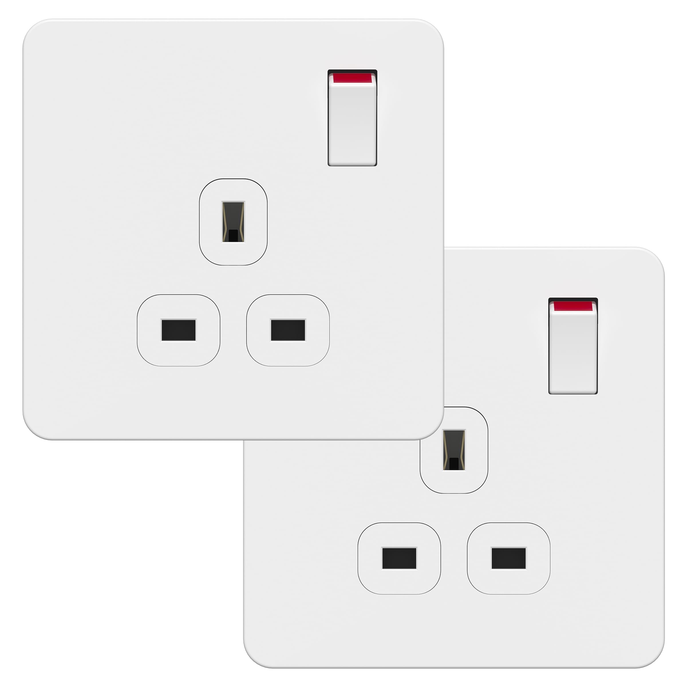 LIDER 1-Gang Switched 13A Socket, Double-Pole Plug Socket with Control Switches, Child-Proof Shutter, Screwless Plastic Plate Cover, UKCA Certified, Thermoplastic, Glossy Finish, White, 2 Pack โ image 1