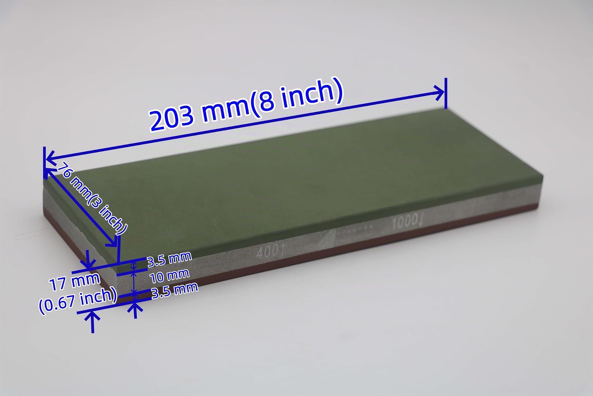 Doppelseitiger Diamant-Schleifstein 8 Zoll (8" x 3") | Harzbindung, Wetzstein und Messerschärfer, Für Schnellarbeitsstahl und Spezialstahl, Körnung 400/1000