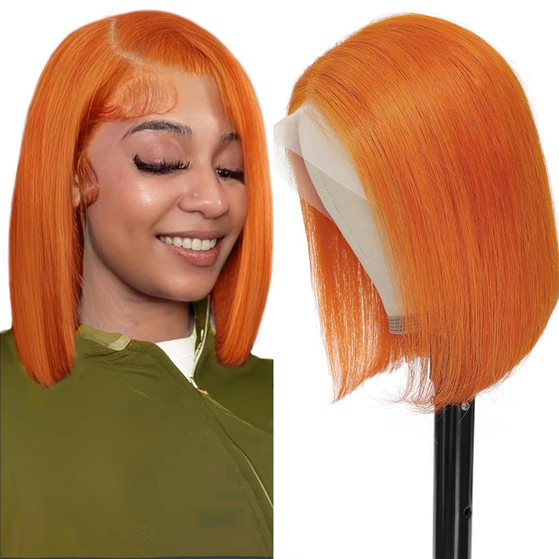 Ginger Orange Bob Lace Front Wigs Human Hair 13x4 HD Transparent Lace Frontal Wigs Pre Plucked Short Bob Wig Straight Wig with Baby Hair #350 Natural