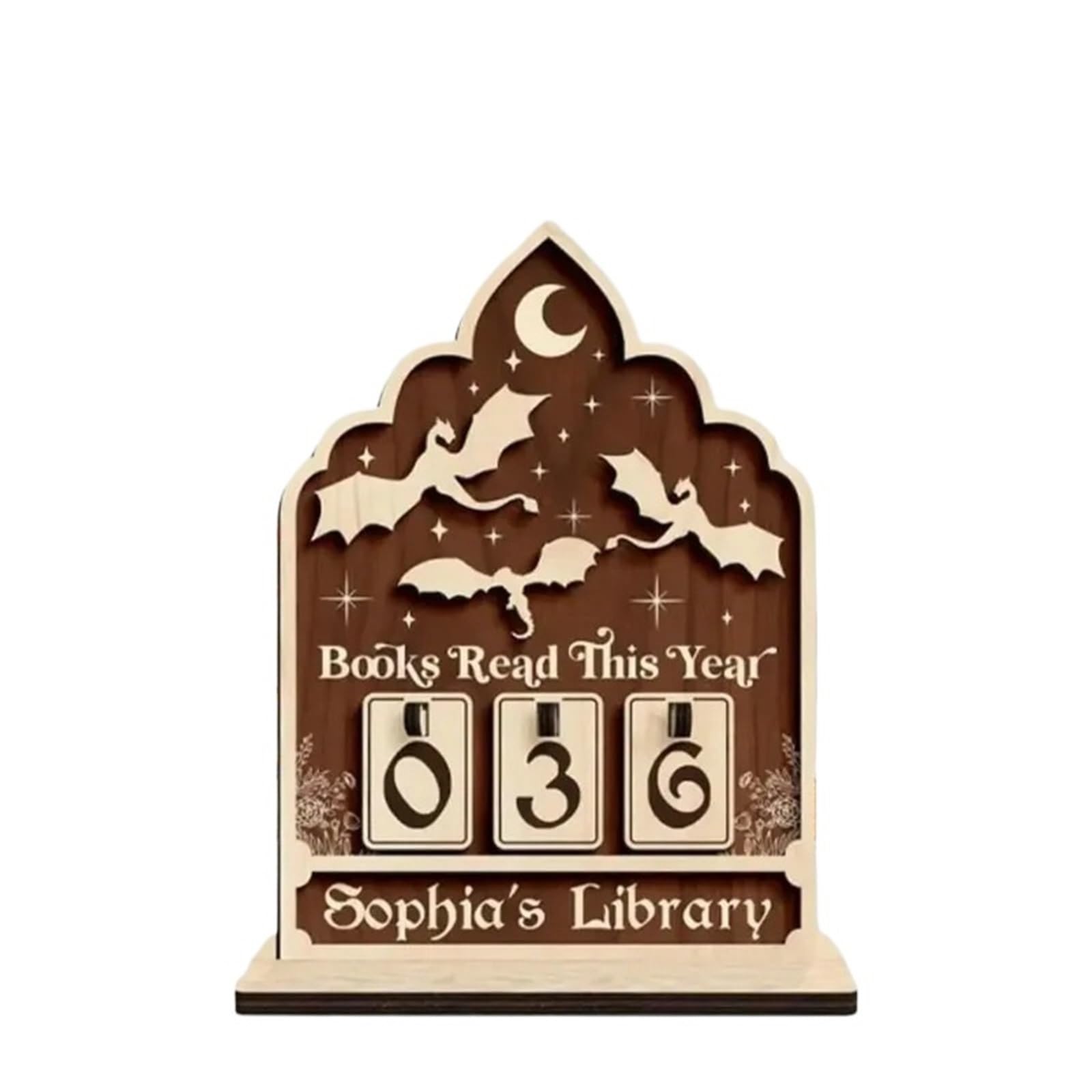 Wooden Books Read Tracker Ornament - For Book Lovers | Reading Challenge(Brown)