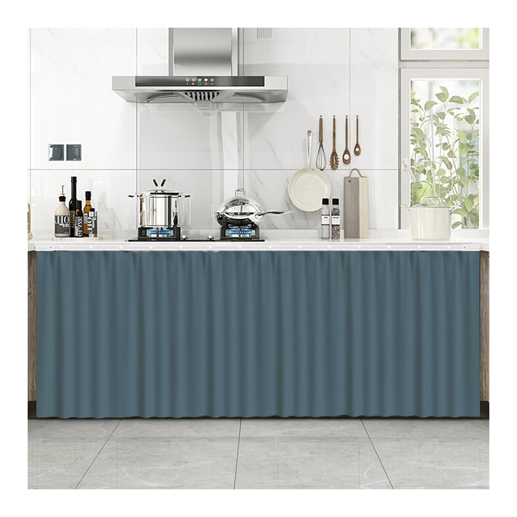 Tinta Unita Tendina Sottolavello Cucina Adesiva, Antipolvere Tende per Mobili da Cucina, Semplice Tenda Corta Autoadesiva per Sottolavello, Armadio, Mobili, Lavabile,M,W120x60cmH/47x24in