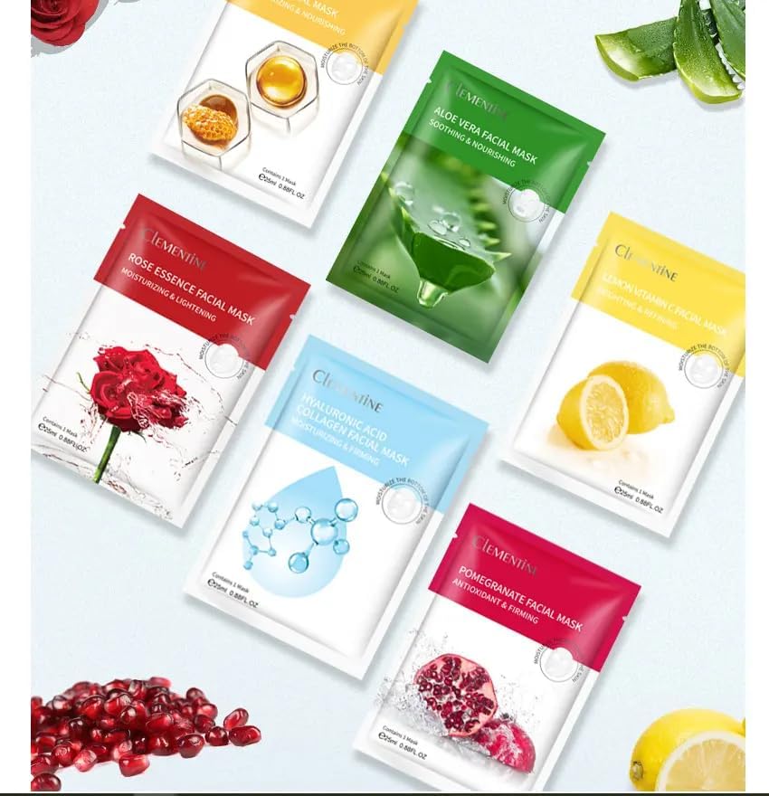 Miniatura 8 de Clementine - Juego de mascarillas hidratantes, 6 en 1, antienvejecimiento e hidratantes, ingredientes naturales, 6 bolsas (0.88 onzas líquidas cada