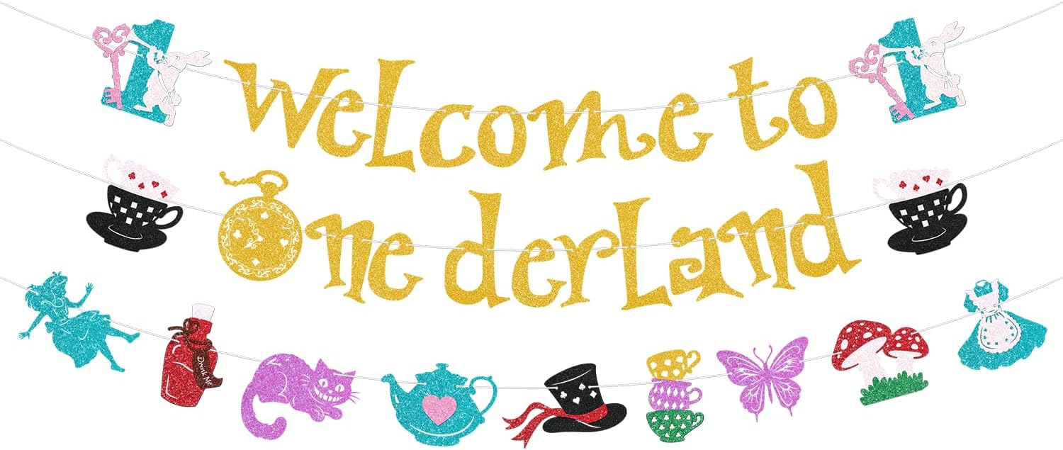 Glitter Welcome to Onederland Banner for First Birthday Party Decorations