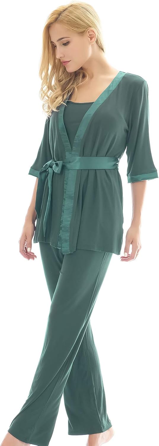 Bearsland Maternity Women's 3 Pieces Soft Nursing Pajamas Set Postpartum Sleepwear for Breastfeeding