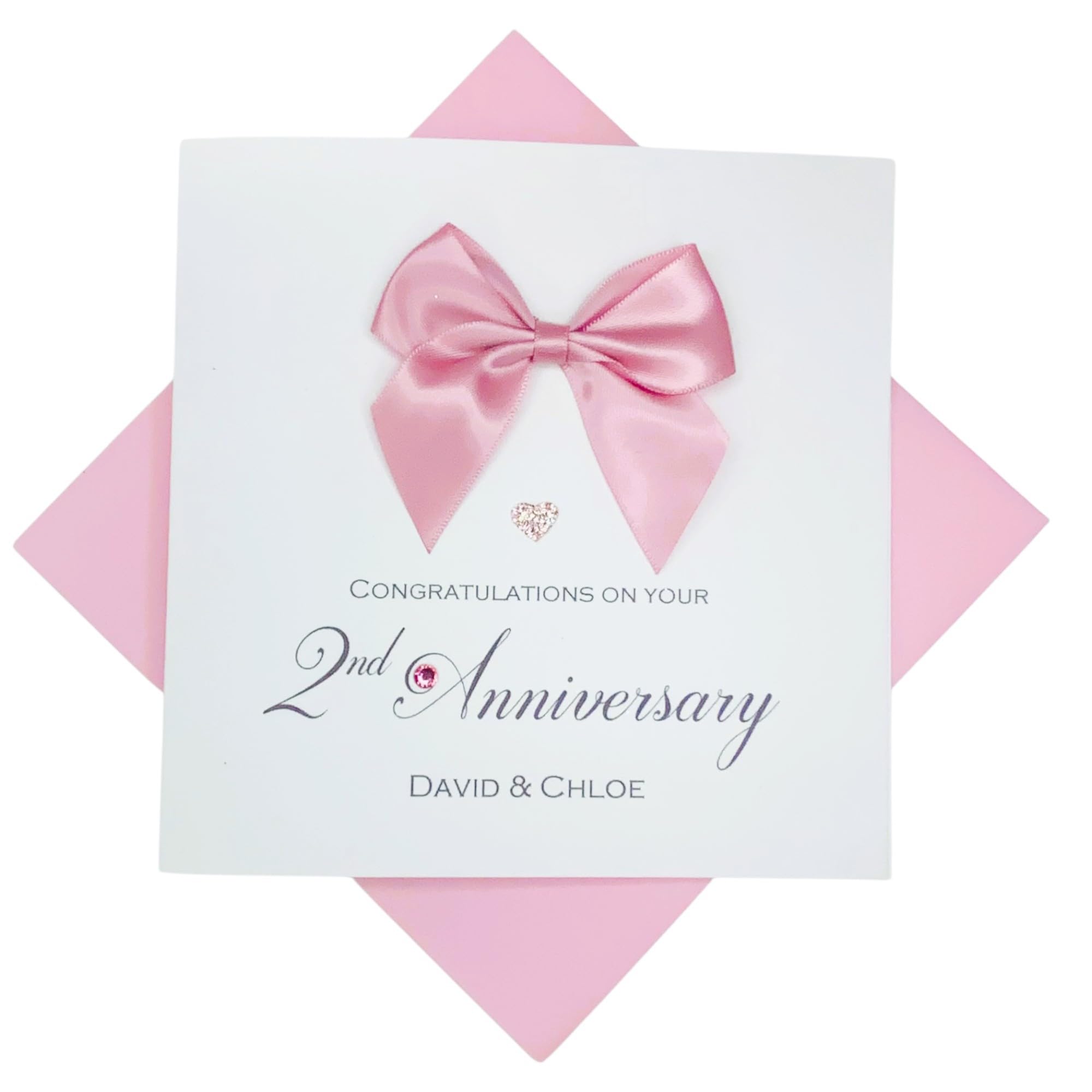 2nd Anniversary Card - Cotton 2 Year Second Wedding Anniversary Greeting Card, Personalised Gift for Wife Husband Couple Friends - Various Designs - 18 Colours (Regal Bow) โ image 1