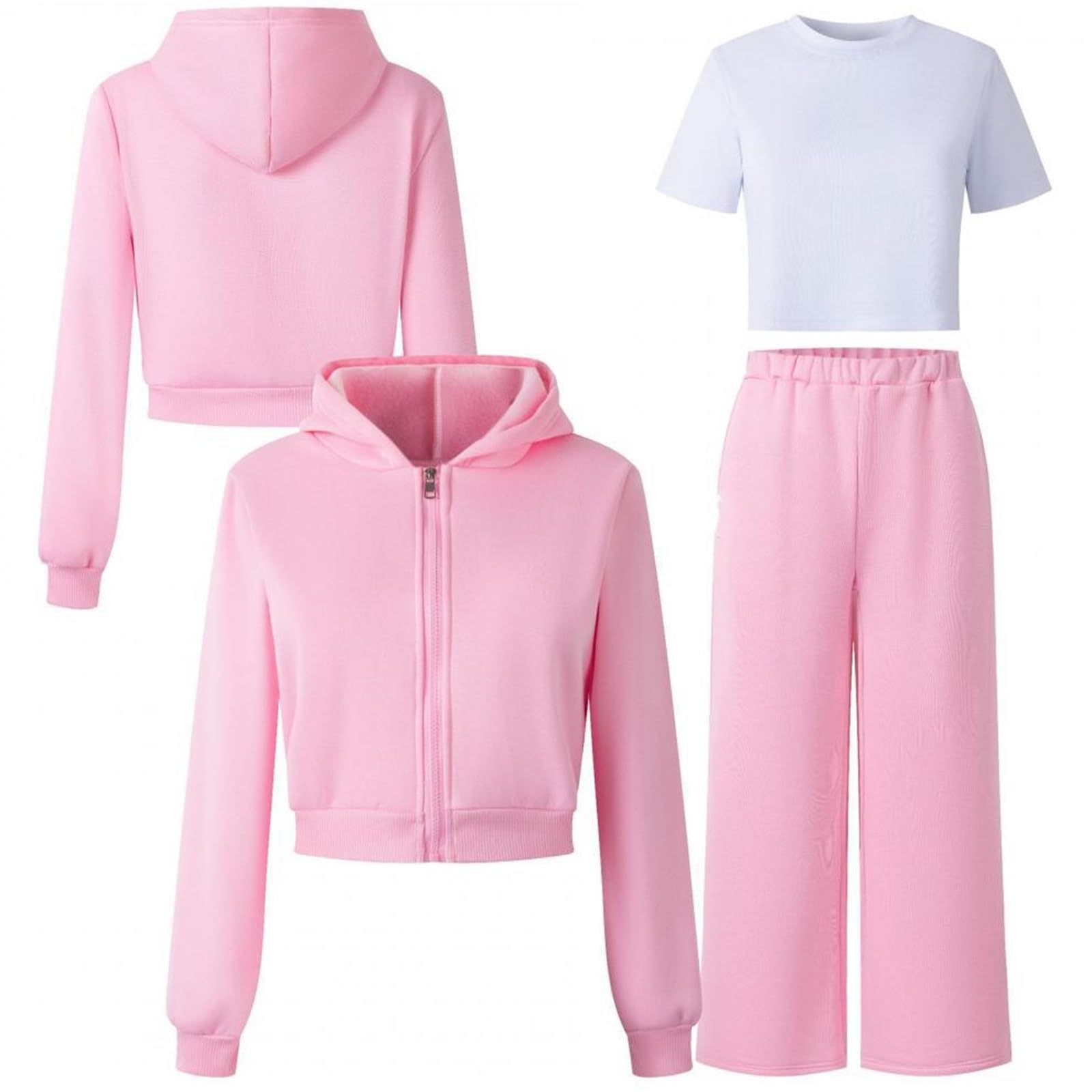 Generisch 2026 2-teiliger Fleece-Trainingsanzug mit Kapuze für Mädchen weiches bequemes Sport-Outfit mit langärmligem Oberteil und Hose zum Spielen und für die Freizeit