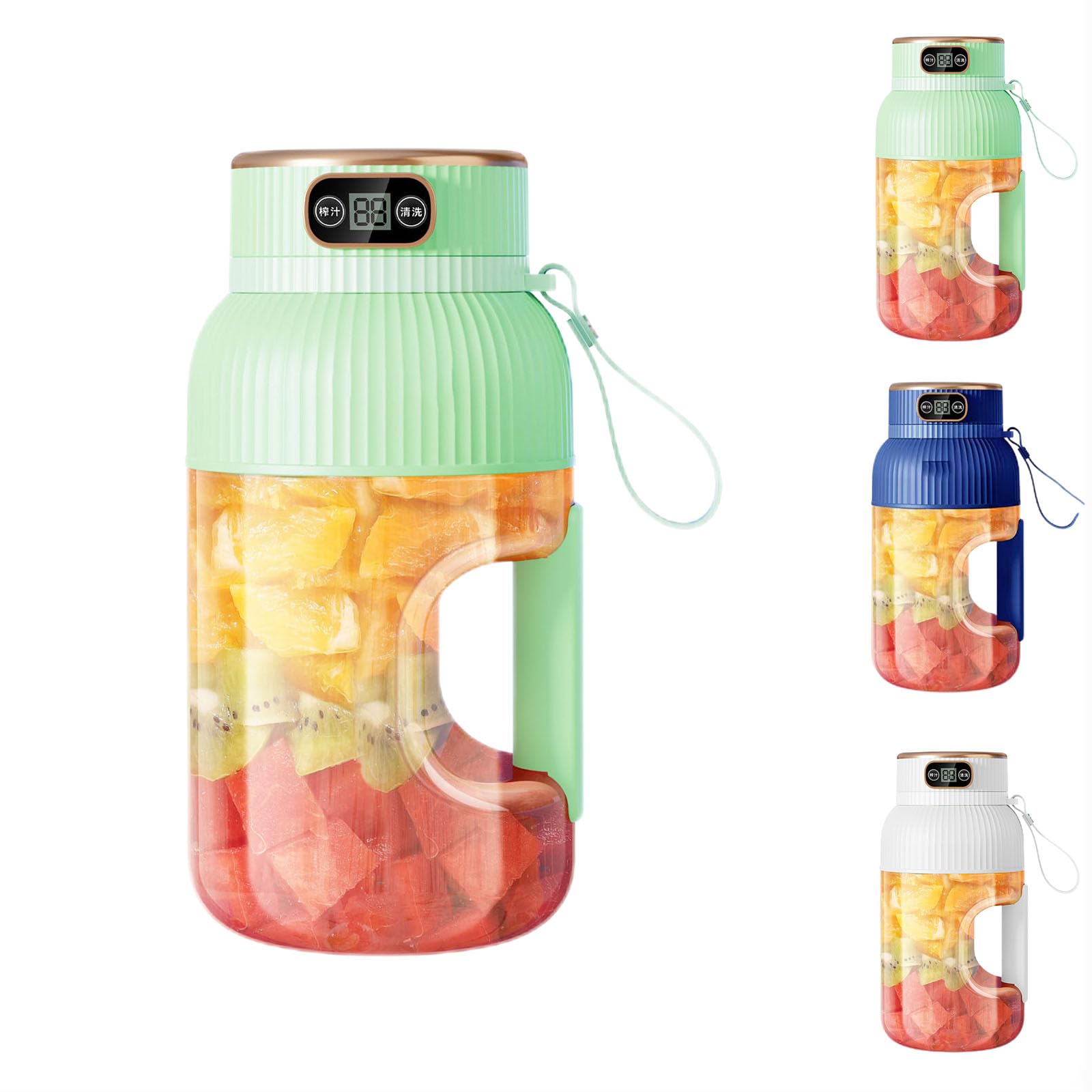 Ovidian Juicer Cup, Yulyoie Multifunctional Portable Juicer Cup With Digital Display, Portable Smoothie Blende With Direct Drinking Lid (Green, Single Cup+Double Lid)