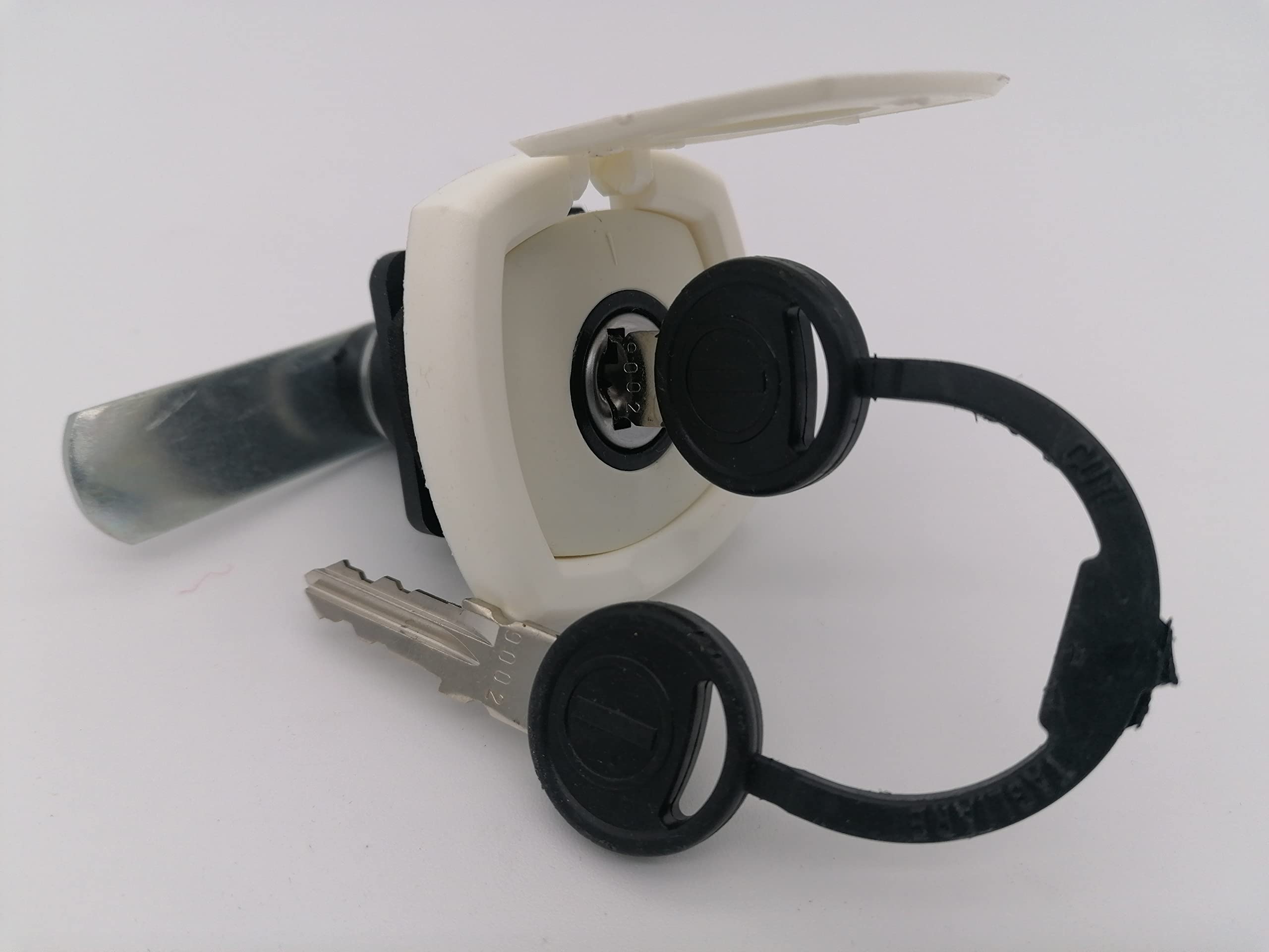 CR-MOESANCO® Cerradura Baúl Caravana con Tapa Protectora Blanca con 2 Llaves Para Maletero Gas Autocaravana