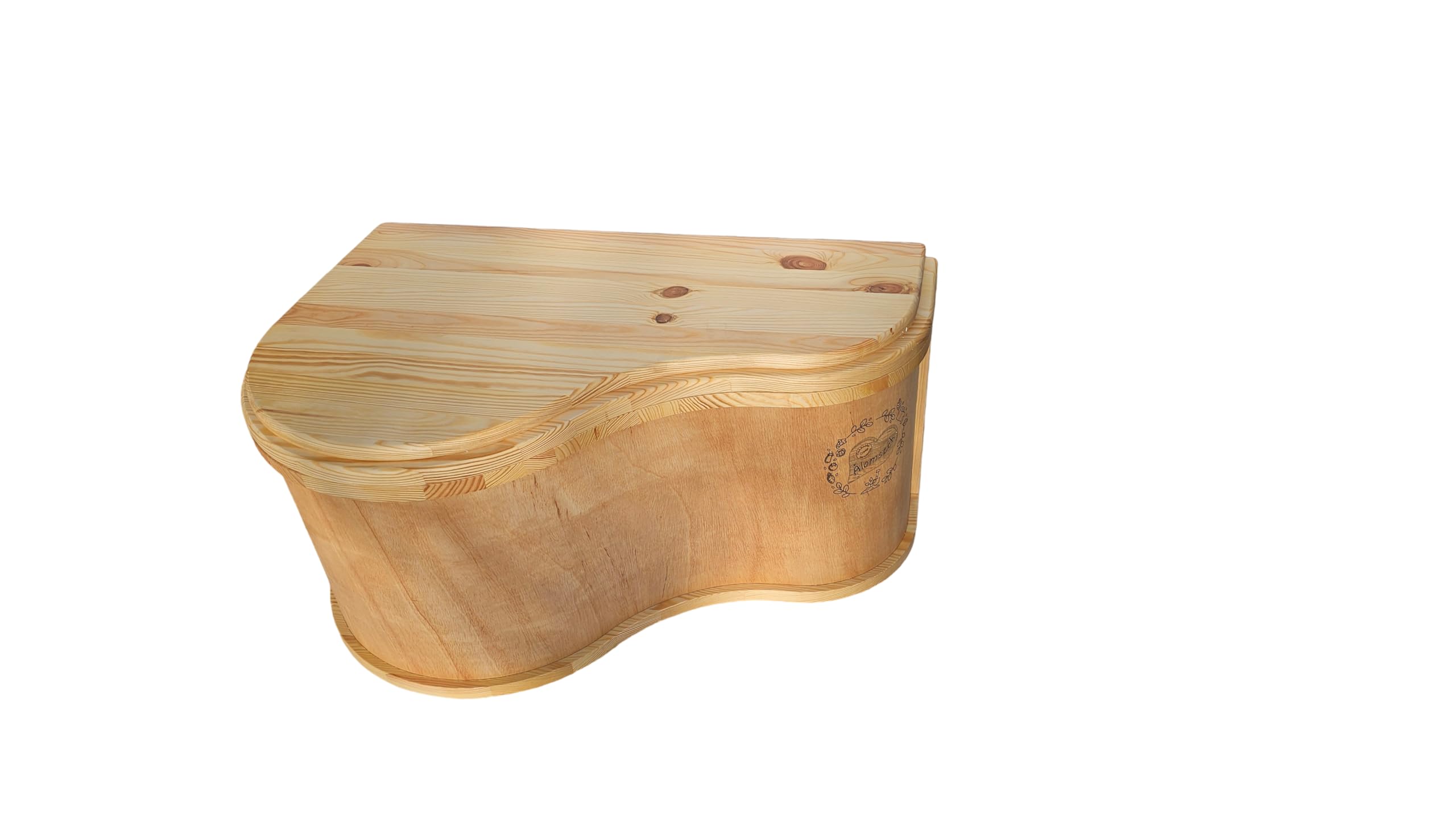 Toilette Sèche en Bois Naturel, Design Compact, avec Couvercle et Bac en Métal