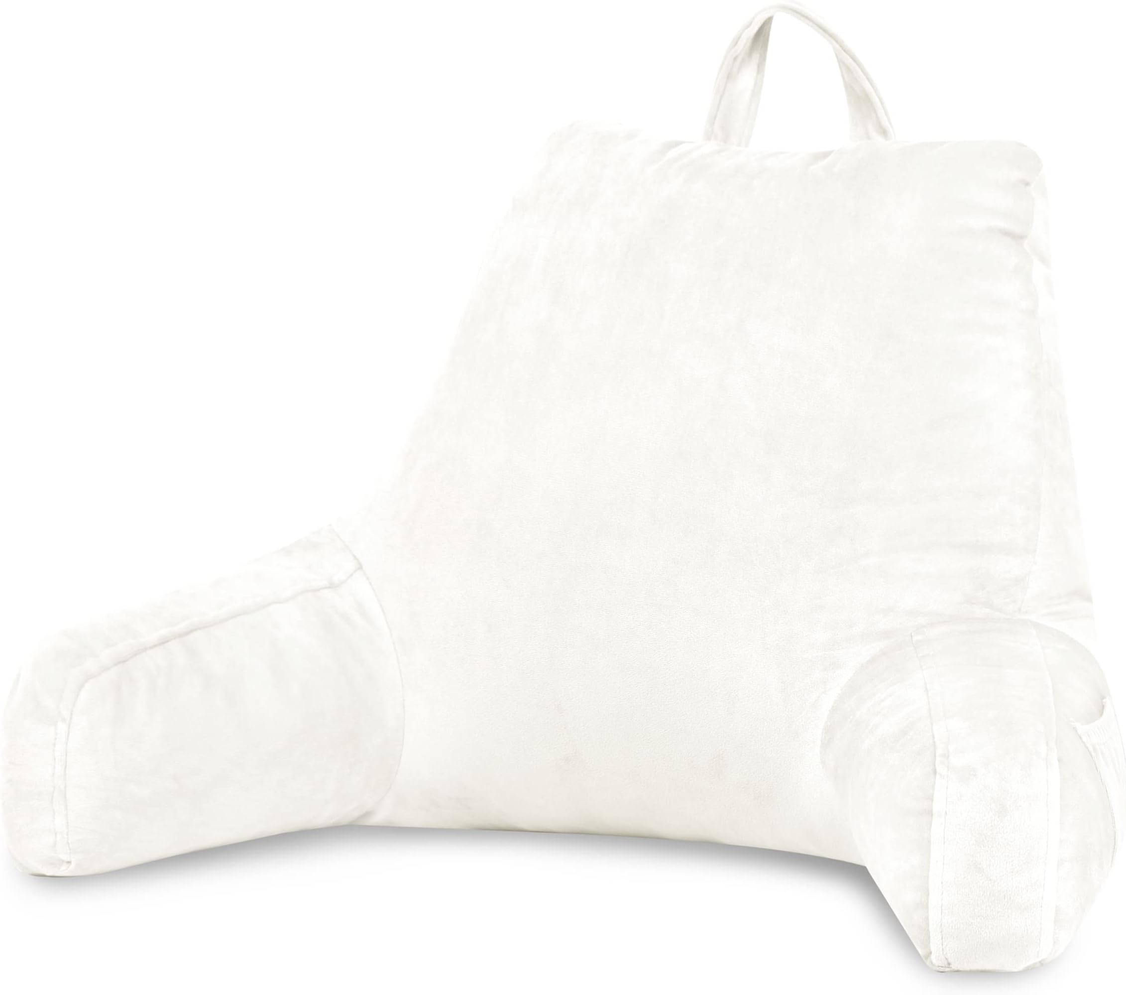 downluxe Reading Pillow with Arms, Back Pillow for Sitting in Bed, Adult Bed Rest Pillow with Shredded Memory Foam and Removable Cover (18 X 15 Inches White)