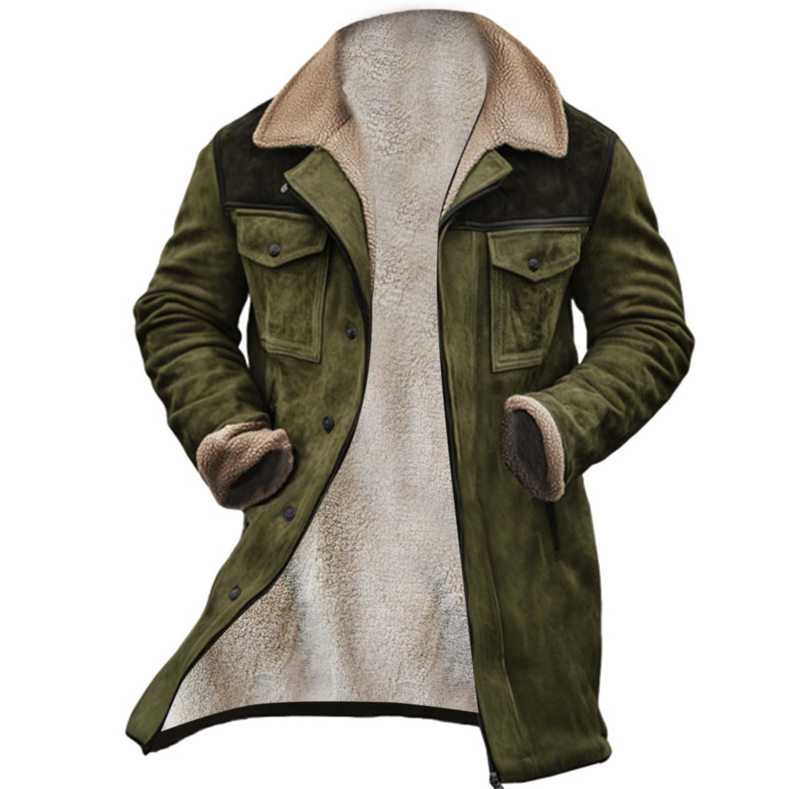 Abrigo de piel para hombre con forro largo, abrigo de invierno, chaqueta de piel, cuello de piel de invierno, abrigo vintage, cuello reversible, gabardina cálida para exteriores con