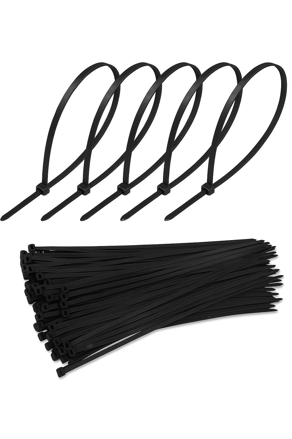Proalet Plastik Kablo Bağı, 100 Adet, Isıya Dayanıklı, Kablo Tutturma Bağı, 6,6 Naylon, Kablo Kelepçesi, Klips Seti, Elektrik Tesisatı, Ofis, Ev Kullanımı İçin Kablo Düzenleyici (Siyah, 4.8 x 250 mm)