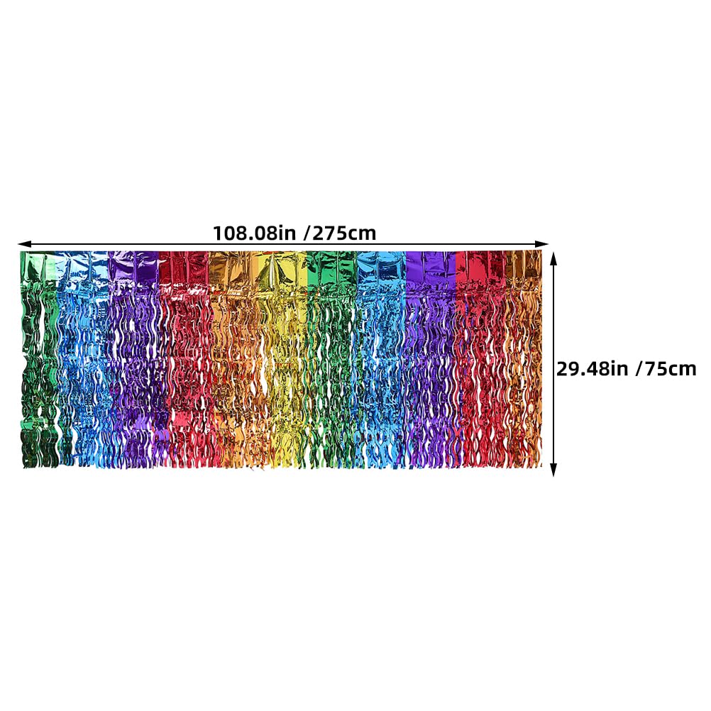 LOGOFUN Party Table Skirts Tinsel Curtain Rainbow Design Fringe Table Mat for Birthday Wedding Holiday Festival Party Supplies - 75 * 275CM