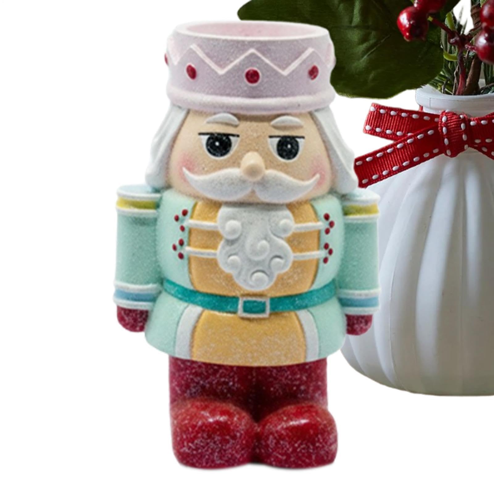 Portavelas De Navidad Figurina de Resina para Centro de Mesa | Portavelas de Vela de Té de Cascanueces de Navidad para Mesa, Estantería, Salón, Comedor, de Navidad