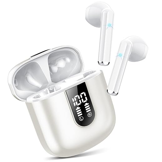 Come indossare correttamente gli auricolari senza fili per un comfort ottimale Cuffie Bluetooth, Auricolari Bluetooth 5.3 con Stereo HiFi Immersivo, Cuffie Wireless Mini Incorporato 4 HD Mic, Cuffiette Bluetooth IP7 Impermeabili, Cuffie Senza Fili con LED 30 Ore, Bianco(2023)