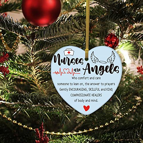Rewidparty Nurse Appreciation Gifts Nurse Are Angels Ceramic Ornament Nurse's Day Gift Keepsake Nurse Practitioner Cna Rn Gifts For Nurses 3" Heart Ceramic Ornament With Gold Ribbon & Gift Box #TOP3