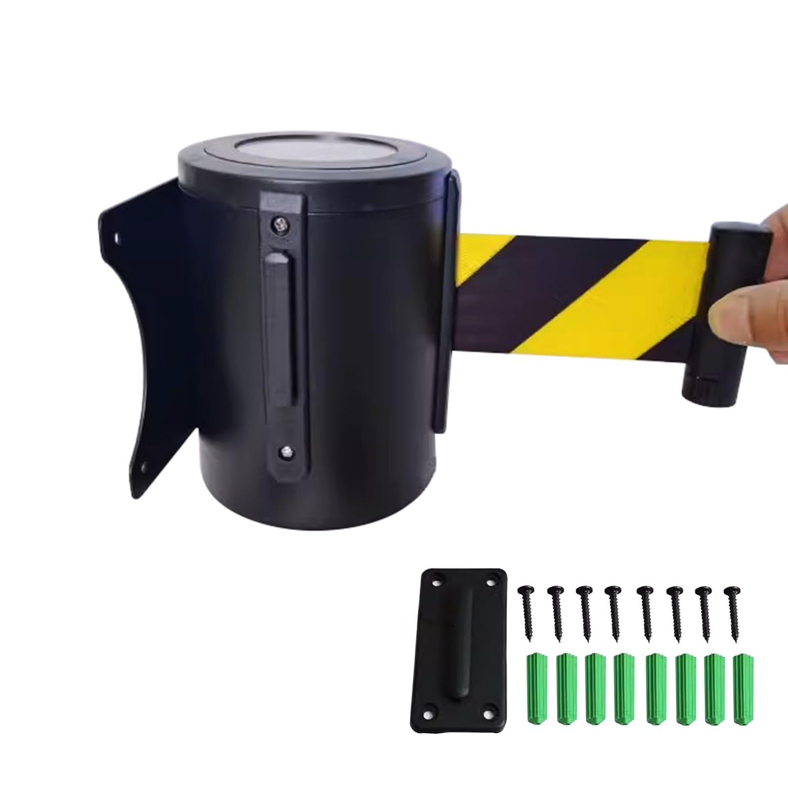 barriera retrattile, Barriera a muro for il controllo della folla da 10 m con cassa in acciaio nero, sistema di frenata sicurezza e pulsante bloccaggio(B)