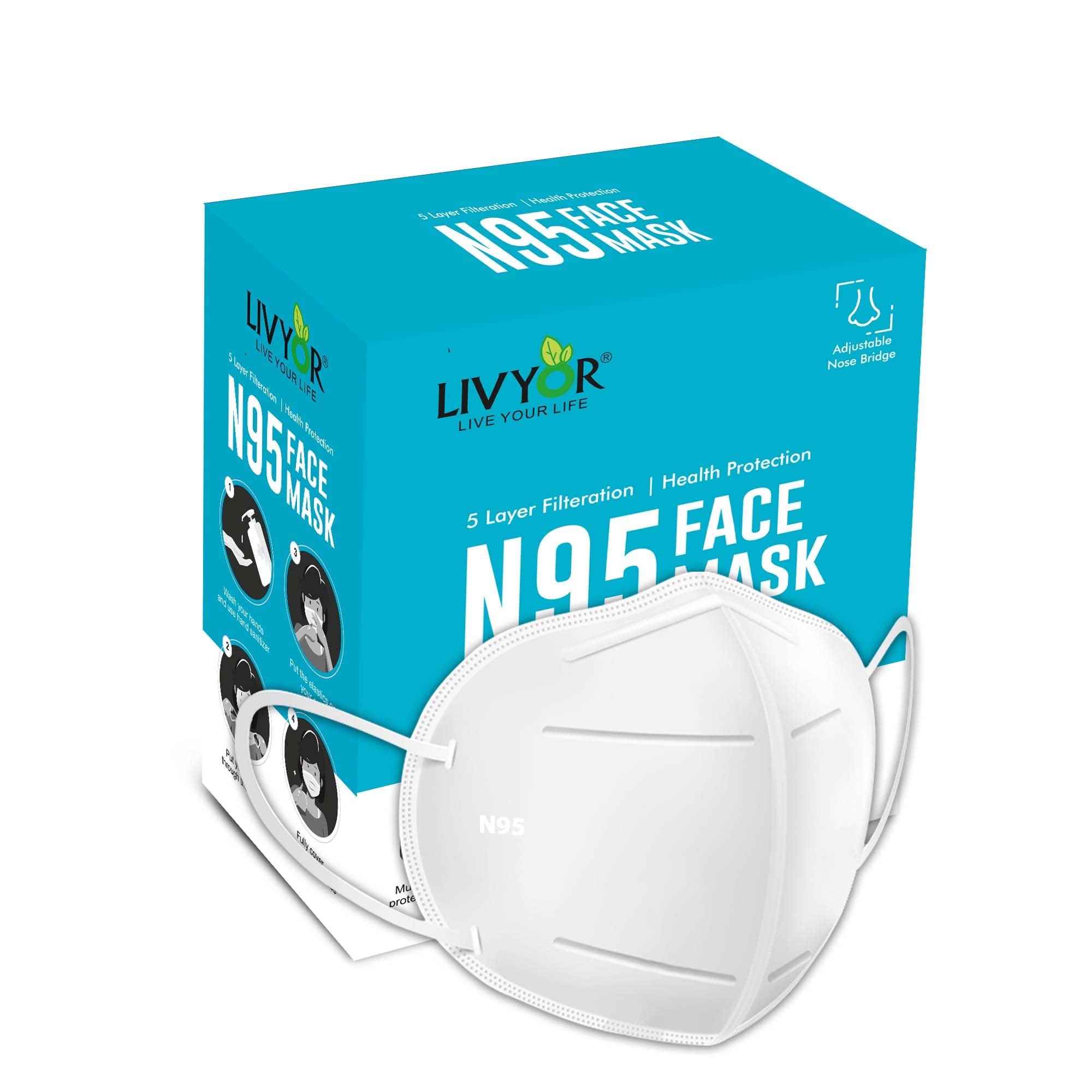 LIVYOR N95 Reusable Face Mask Anti Pollution 5 Layered Filtration with Melt-Blown Layer and Adjustable Nose Clip (White, Without Valve, Pack of 10) (B08T5TJYQY) Amazon Price History, Amazon Price Tracker