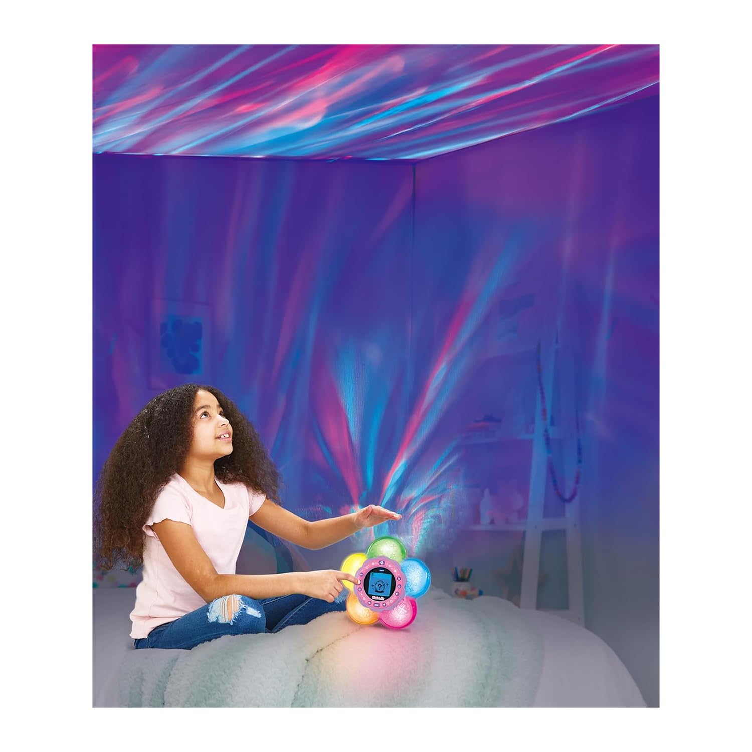 VTech KidiMagic Galaxy Light, Radiosveglia 9 in 1, Proiettore Bambini Aurora Boreale, Fiore Luminoso con Sensore di Movimento, Radio FM e MP3, Lingua Italiana, Batterie Incluse, 6+ Anni
