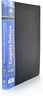 Carpeta de 40 Fundas Deluxe Tamaño A4 con Adhesivos Indicadores incluidos, REF.4169 - Fundas Ultra Cristal y Lomo Personalizable by Office Box (Color Negro)