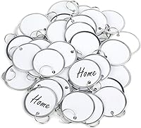 Uniclife 50 Pack 1.5 Inch Round Key Tags - Writable White Labels, Metal Edges, Split Rings for Easy Key Organization