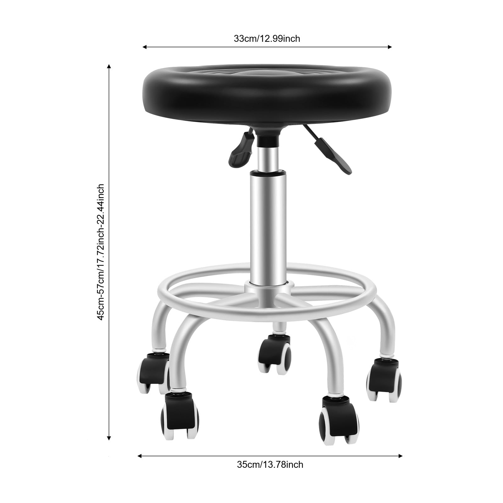 Hocker mit Einer Tragkraft von 150 kg höhenverstellbar mit dickem Schaumstoffpolster 360° drehbar, mit Fußstütze – Drehhocker schwarzer Salonstuhl für Friseursalons Kosmetiksalons Bars Spas