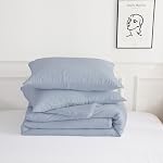 COTTEBED Solid Comforter Queen Set for Mens Women - Soft Thin Washed Cotton Ligtht Weight Full Sized Bedding Down Alternative Comforters Sets with 2 Pillow Shams (Light Dusty Blue,Queen/Full)