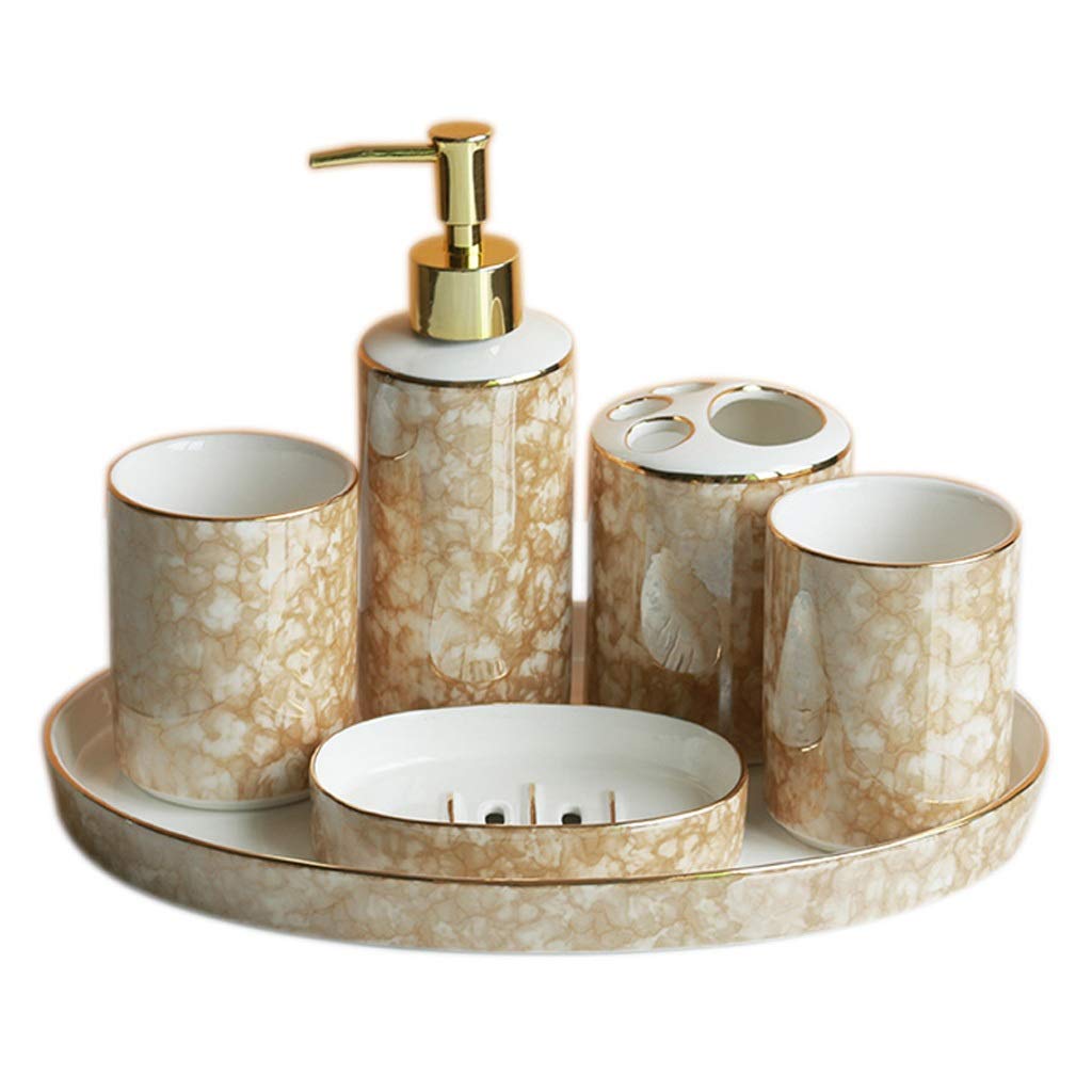 Dispensador de Jabón Líquido Creative Home - Juego de Accesorios de baño de 6 Piezas, Que Incluye jabón, dispensador de jabón, Porta Cepillo de Dientes, jabonera, Taza y Bandeja práctica de cerámica,