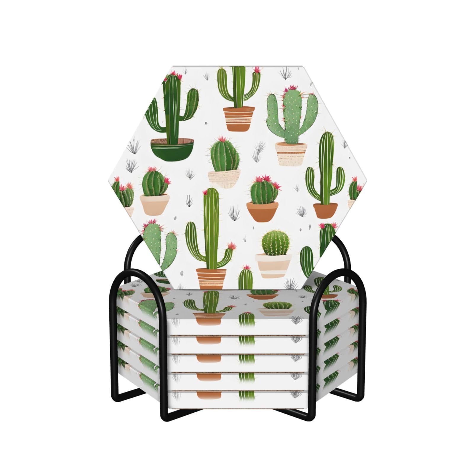 Dessous de verre en céramique motif floral hexagonaux pour table basse