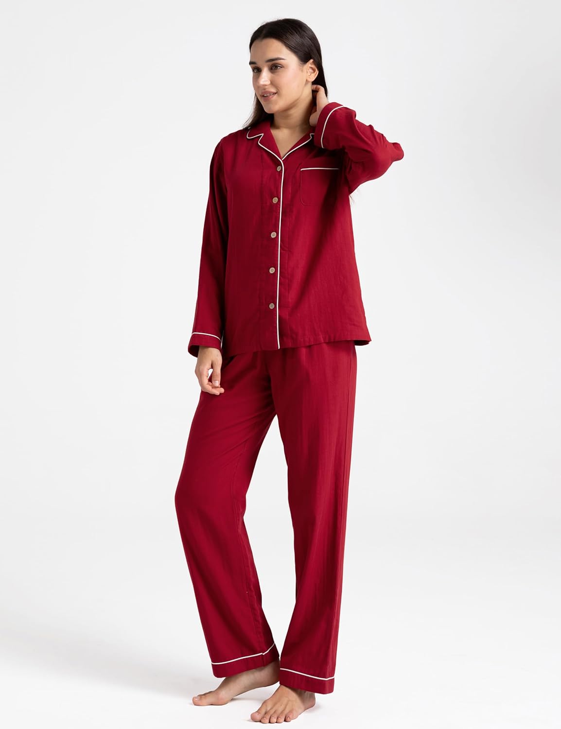 Womens Muslin Pajama Set 100% Cotton Double Gauze Linen Like Breathable Soft Button Up Loungewear Sleepwear PJ Set - Image 2