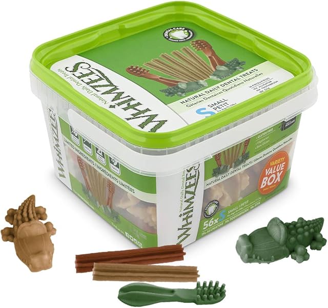 WHIMZEES Variety Box Mixed Shapes, Natural and Grain Free Dog Chews, Dog Dental Sticks for Small Breeds, 56 Pieces, Size S