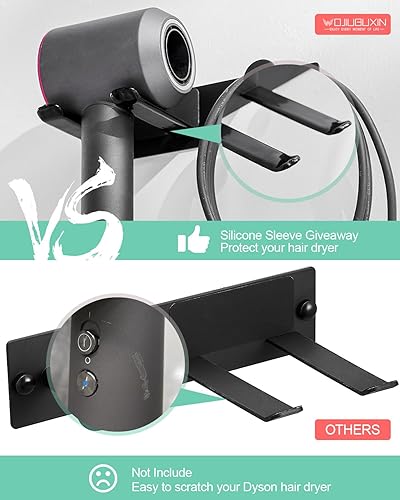 Miniatura 3 de WOJIUBUXIN Hair Dryer Holder Wall Mount Matte Black Hair Dryer Holder for Bathroom Cabinet SUS 304 Stainless Steel Blow Dryer Holder Compatible with