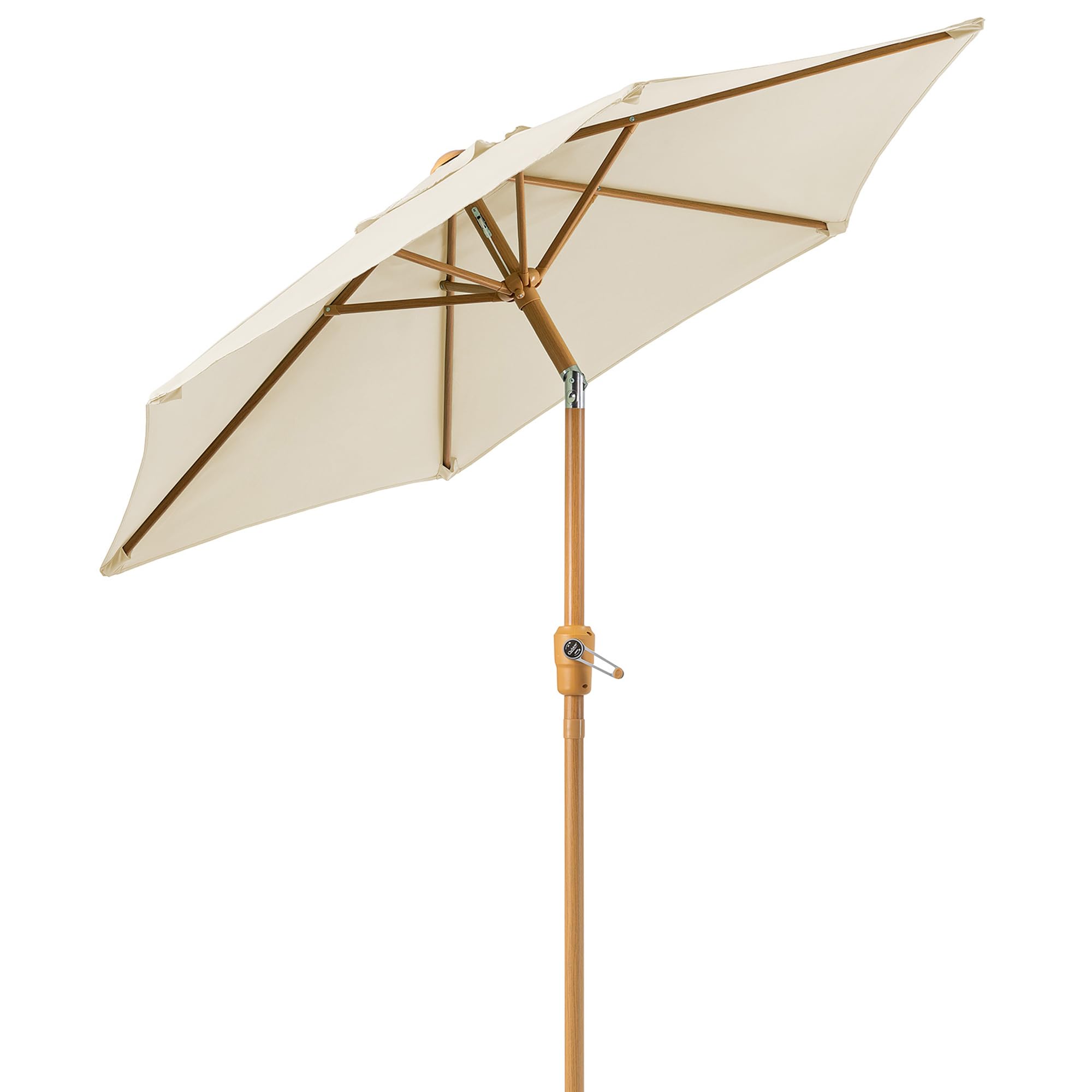 Christow Cream 2M Tilting Garden Parasol With Crank Handle, 38Mm Steel Pole, Wood Effect Finish, Outdoor Sunshade Umbrella, Heavy Duty Polyester, Uv30+ Sun Protection, Water Resistant, Air Vent (Cream)