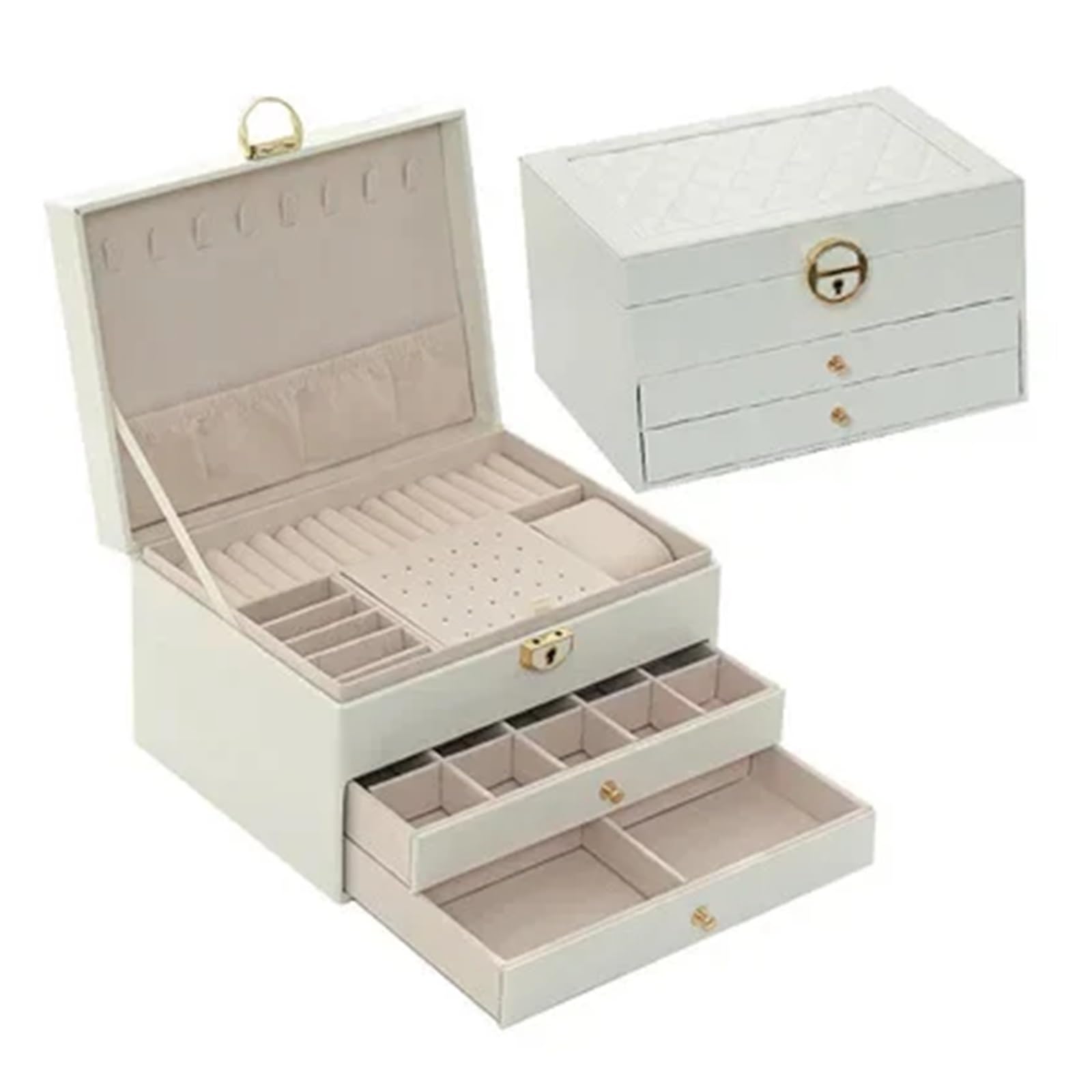 Organizzatore Di Gioielli Da Viaggio Scatola portaoggetti for gioielli in PU a 3 strati, for collane, orecchini, anelli, grande capacità, regalo for donne Per Anelli E Collane