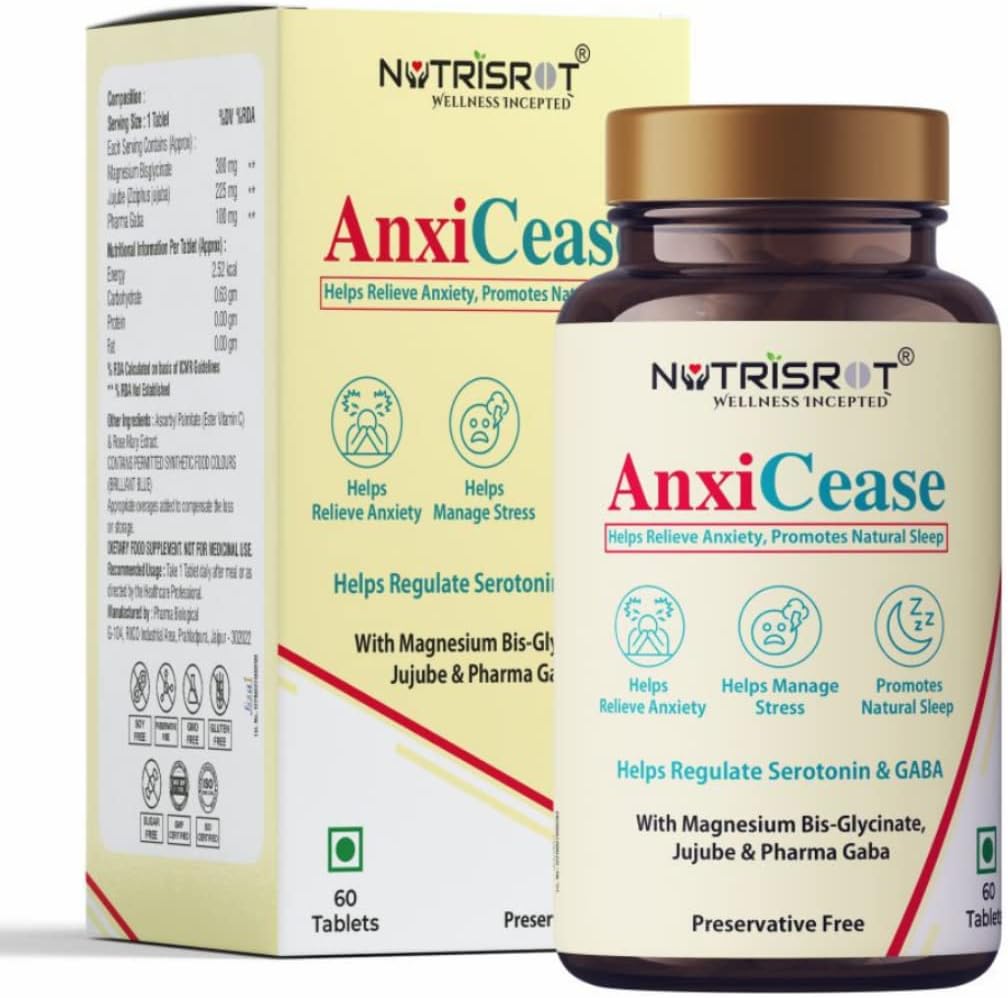 NUTRISROT Anxicease Natural Sleep Supplement Mind Relax, Helps Manage Sleeplessness & Sleep Deprivation Jujube, Calming & Sound Sleep Relief, Relieves Stress, Men & Women (60 Tablets)