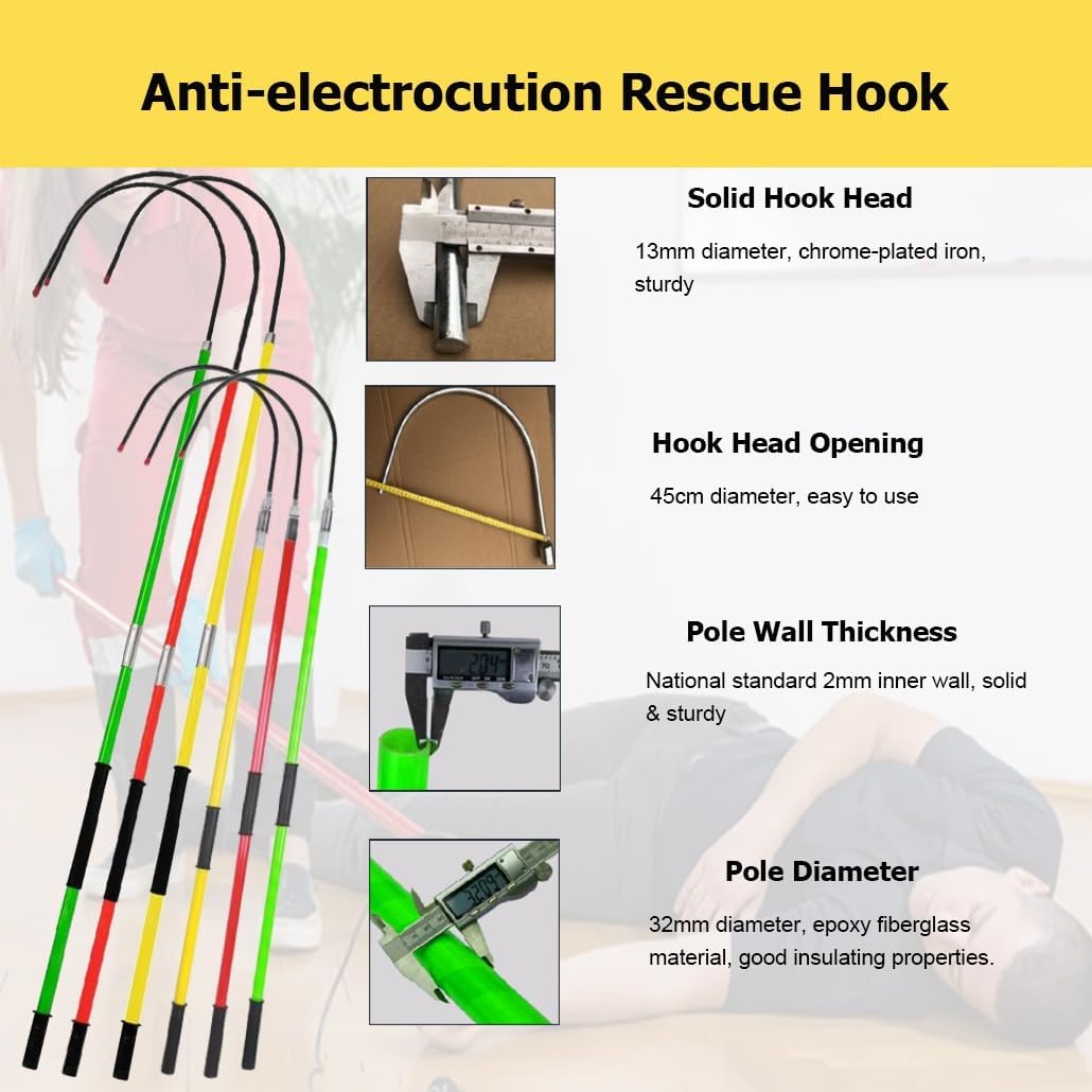 3 5 6 10 Foot Electrical Safety Rescue Hook, 10-220kv High Voltage Epoxy Splice Insulated Rod/Pole Body Pull Stick with 18" Hooks for Electrician Firefighter(Red,3.0m/9.8ft-220kv)