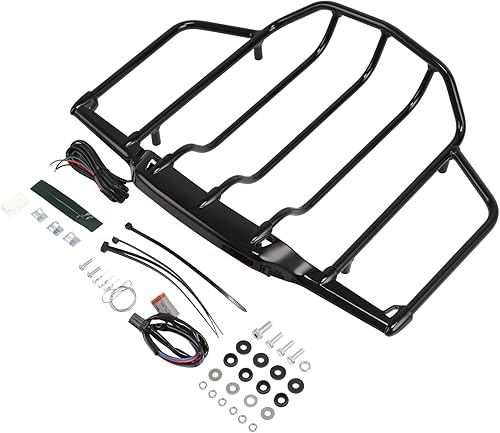 TCMT Estante de equipaje para maletero con LED color negro para Harley Road King Road Glide Street Glide Electra Glide Ultra Limited 1993-2013