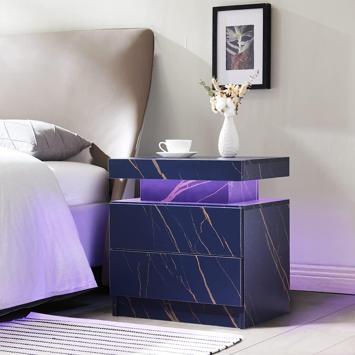 i-aplus Nightstand Set of 2 LED Nightstand with 2 Drawers, Bedside Table with Drawers for Bedroom Furniture, Side Bed Table with LED Light