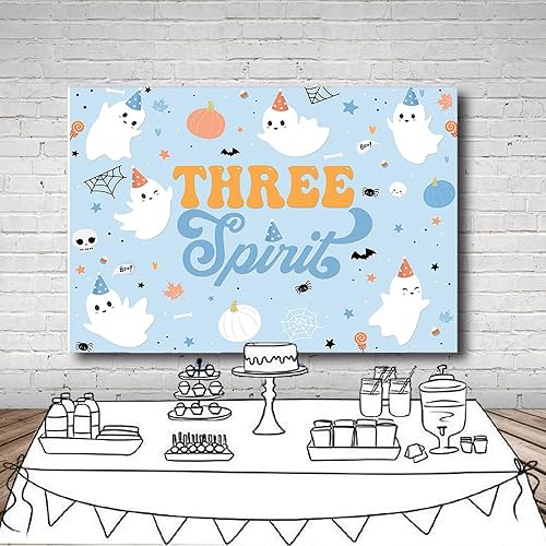 Miniatura 10 de MEHOFOND Telón de fondo de feliz cumpleaños de Halloween de 7 x 5 pies para niños, 2 segundo cumpleaños, Little Boo is Turrning dos suministros de