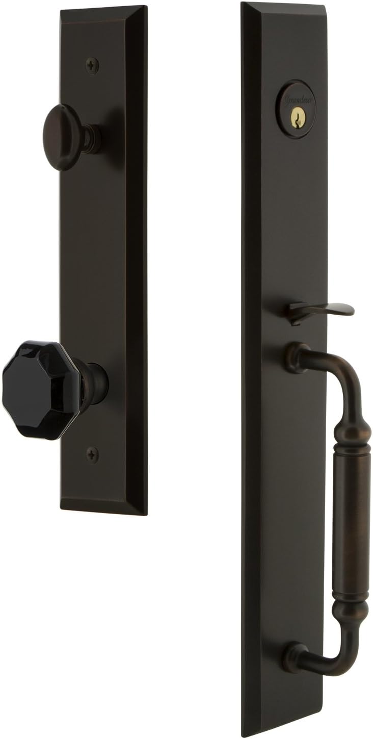 Best Seller Grandeur Hardware 852279 Fifth Avenue Plate with C Grip and Lyon Knob One-Piece Handleset, Single Cylinder Lock - 2.75" Backset, Timeless Bronze