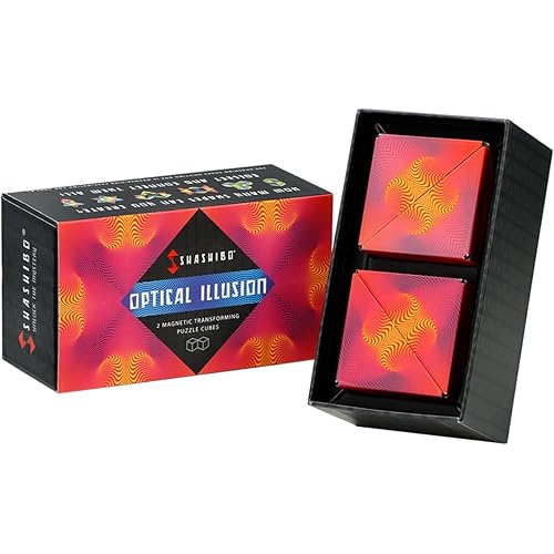 SHASHIBO Shape Shifting Box - Award-Winning, Patented Fidget Cube w/ 36 Rare Earth Magnets - Transforms Into Over 70 Shapes, Gift Box, Download Fun in Motion Toys Mobile App (Optical Illusion, 2 pack)